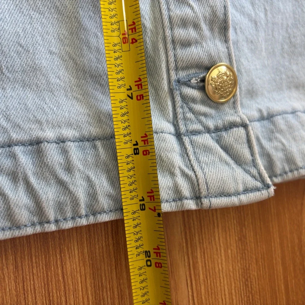 Free Assembly Women's XL Cropped Denim Jacket Top Light Wash Gold Button Cotton